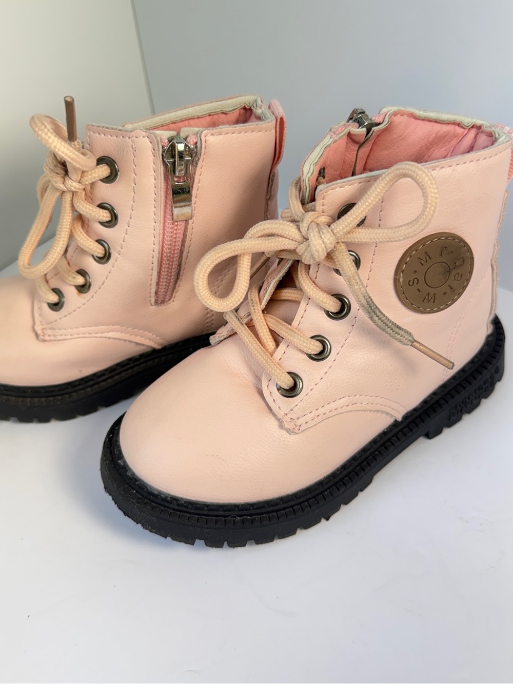 Boutique Pink Toddler Combat Boots, Easy Side Zipper, Good Tread, Girls Size 8